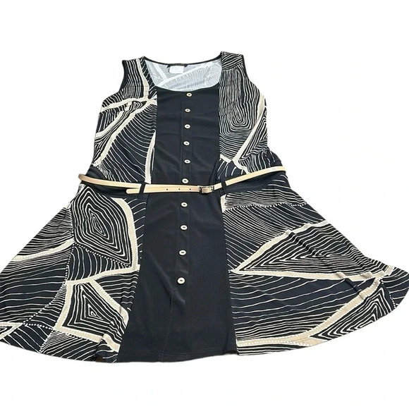 dress,retro vibe,40’s,abstract,🇨🇦,PTP 17-20 drop waist. Faux button front belted - Picture 9 of 14
